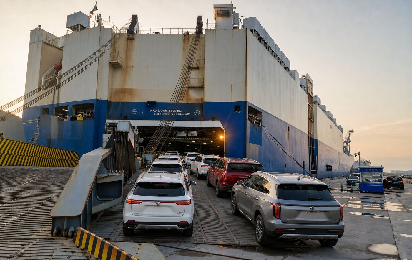 Cars queuing onto a Ro-Ro vessel